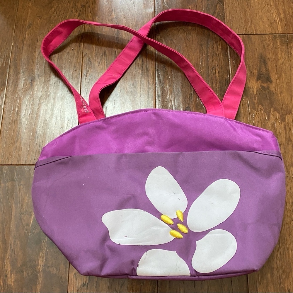 Cute Large Purple white flower Lunch Tote bag with handles